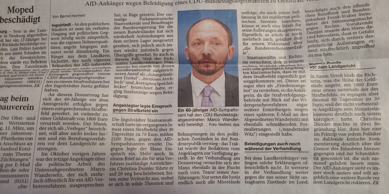 Zeitungsbericht über Verhandlung