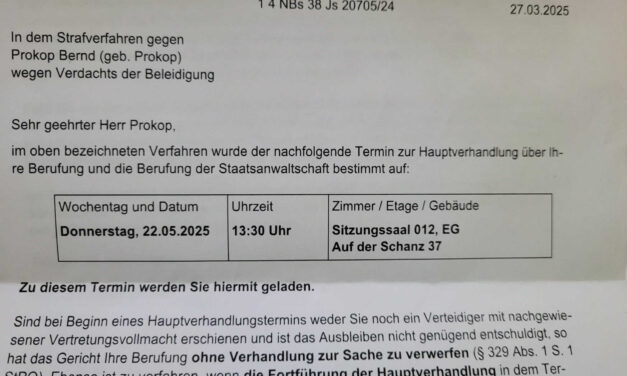 Termin für Berufungsverhandlung