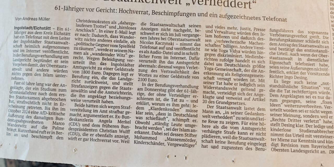 Zeitungsbericht über Verhandlung